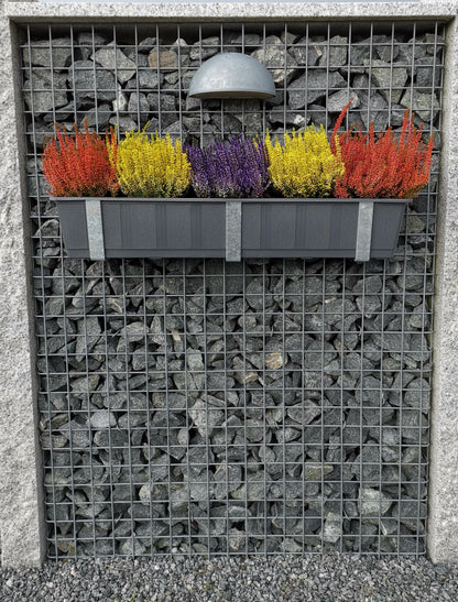 Support pour caissettes à fleurs galvanisé en set de 3 avec pot de fleurs, pour gabions MW 5 x 5