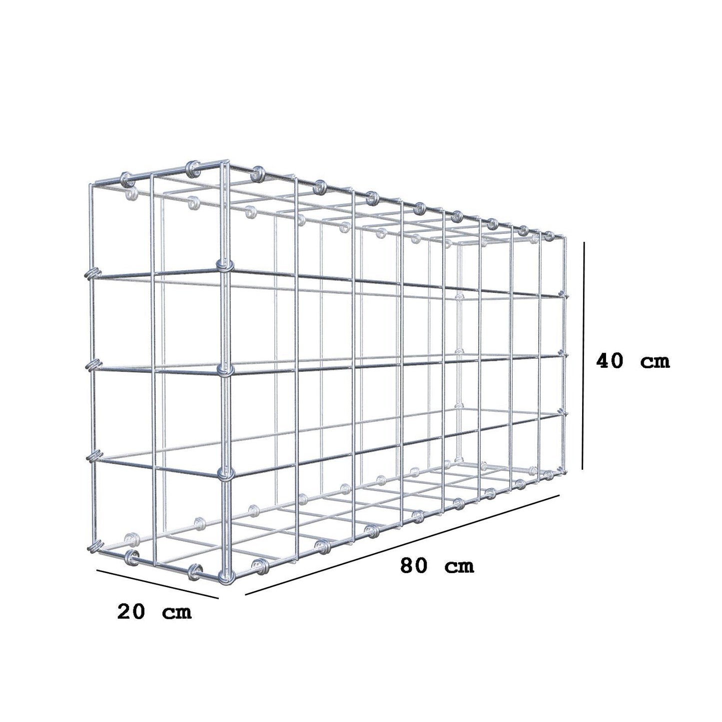 Schanskorf 80 cm x 40 cm x 20 cm (L x H x D), maaswijdte 10 x 10 cm, spiraalring