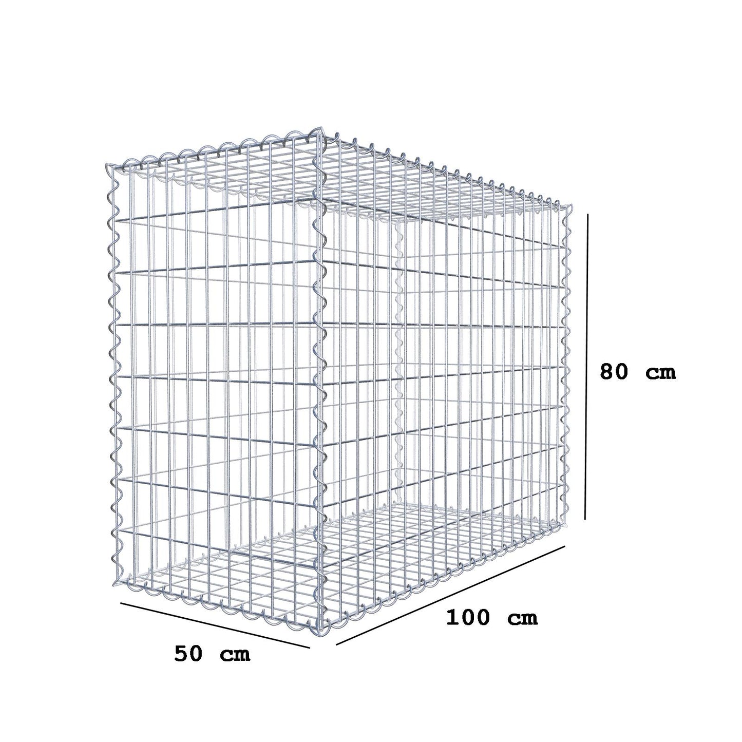Gabion 100 cm x 80 cm x 50 cm (L x H x D), maskestørrelse 5 cm x 10 cm, spiral