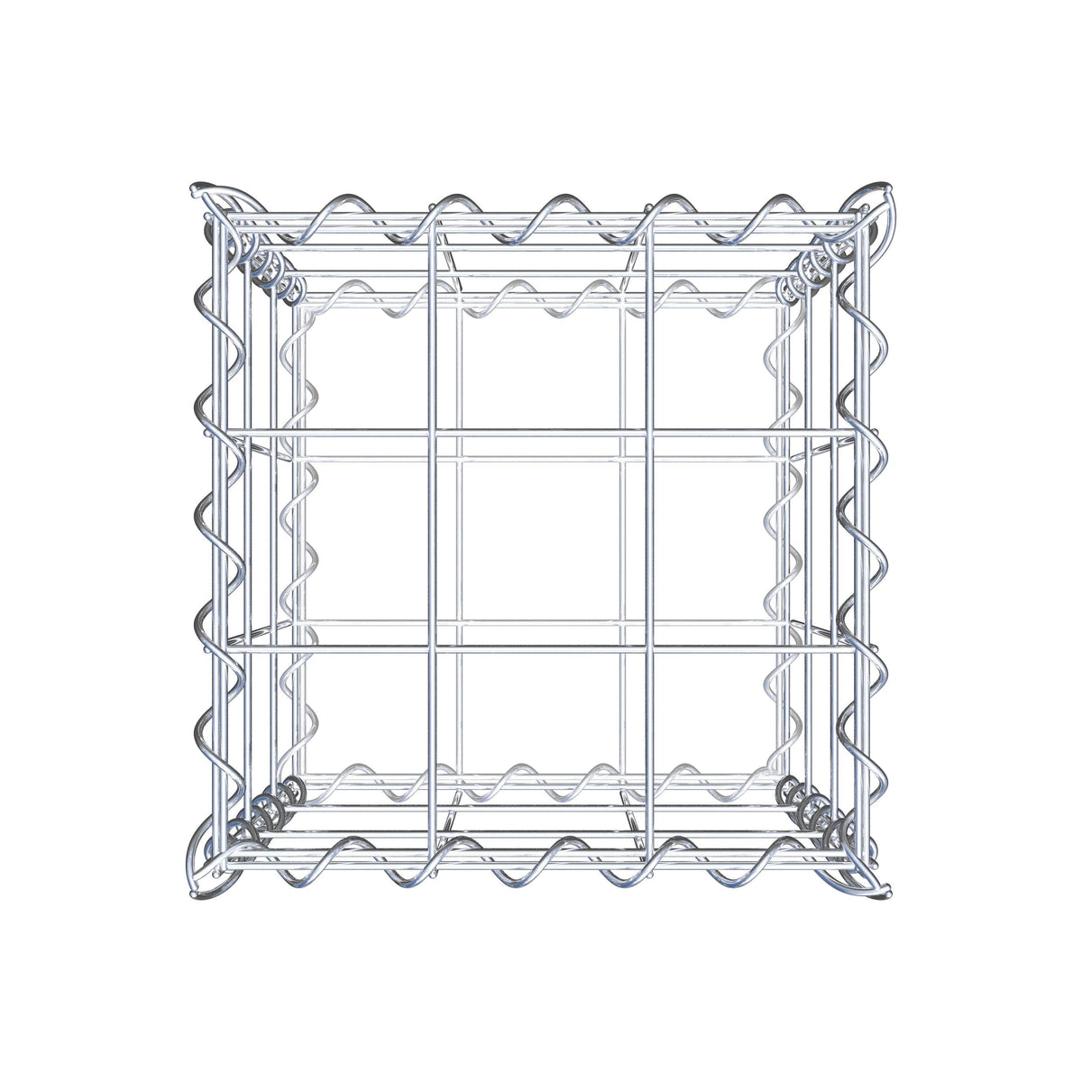 Schanskorf 30 cm x 30 cm x 30 cm (L x H x D), maaswijdte 10 cm x 10 cm, spiraalvormig