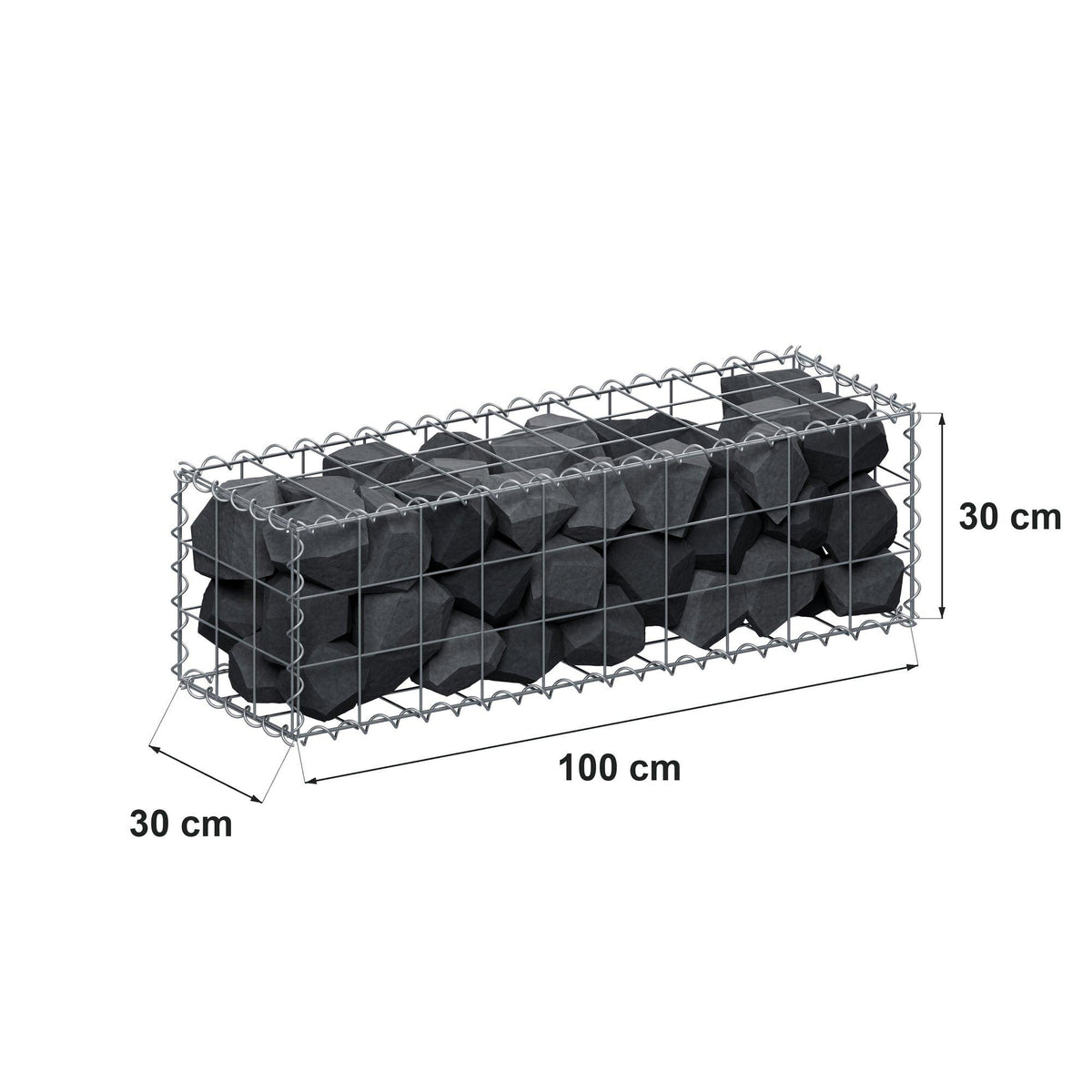 Gabion 100 cm x 30 cm x 30 cm (L x H x D), maskestørrelse 10 cm x 10 cm, spiral