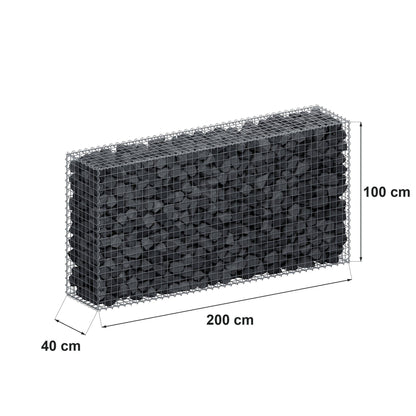 Gabion 200 cm x 100 cm x 40 cm (L x H x D), maskestørrelse 5 cm x 5 cm, spiral