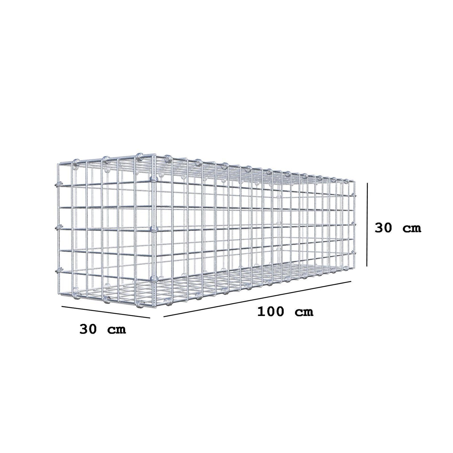 Gabion 100 cm x 30 cm x 30 cm (L x H x D), maskestørrelse 5 x 5 cm, spiralring