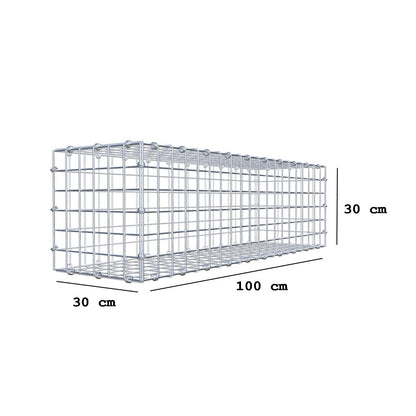 Gabion 100 cm x 30 cm x 30 cm (L x H x D), maskestørrelse 5 x 5 cm, spiralring