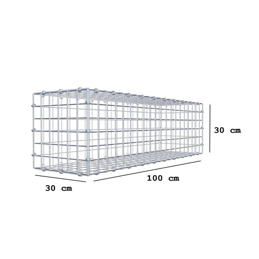 Gabion 100 cm x 30 cm x 30 cm (L x H x D), maskestørrelse 5 x 5 cm, spiralring