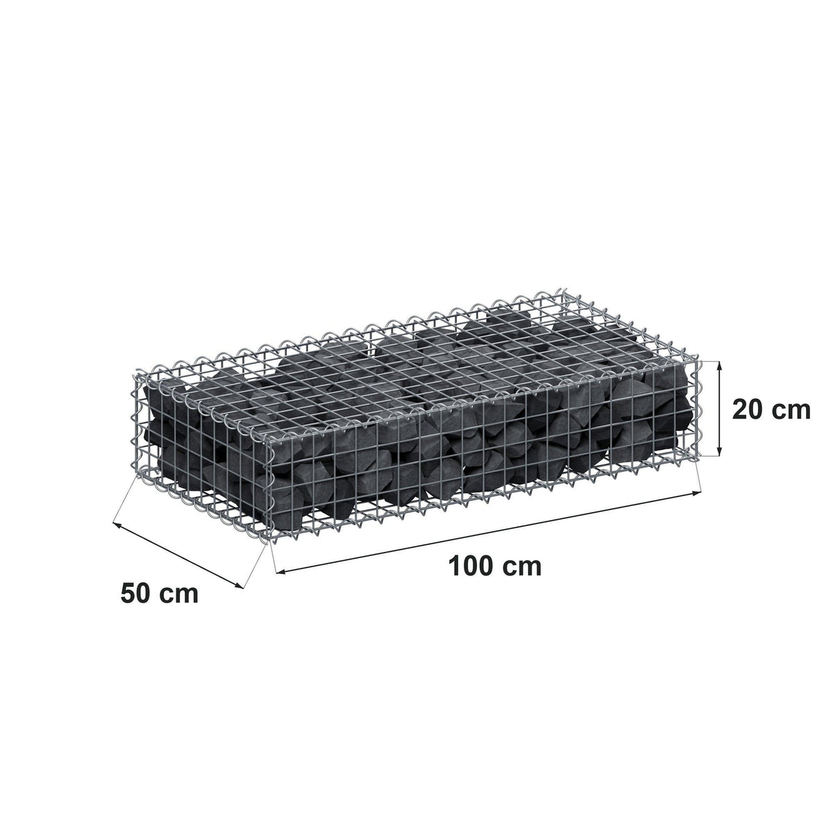 Gabião 100 cm x 20 cm x 50 cm (C x A x P), malhagem 5 cm x 5 cm, espiral