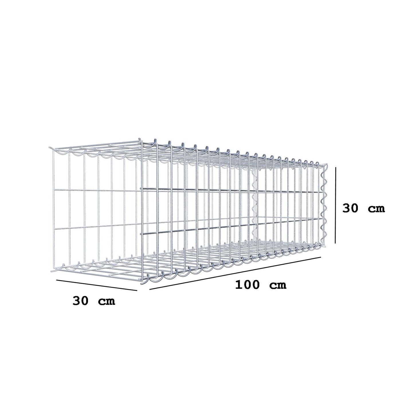 Opvokset gabion type 2 100 cm x 30 cm x 30 cm (L x H x D), maskestørrelse 5 cm x 10 cm, spiral