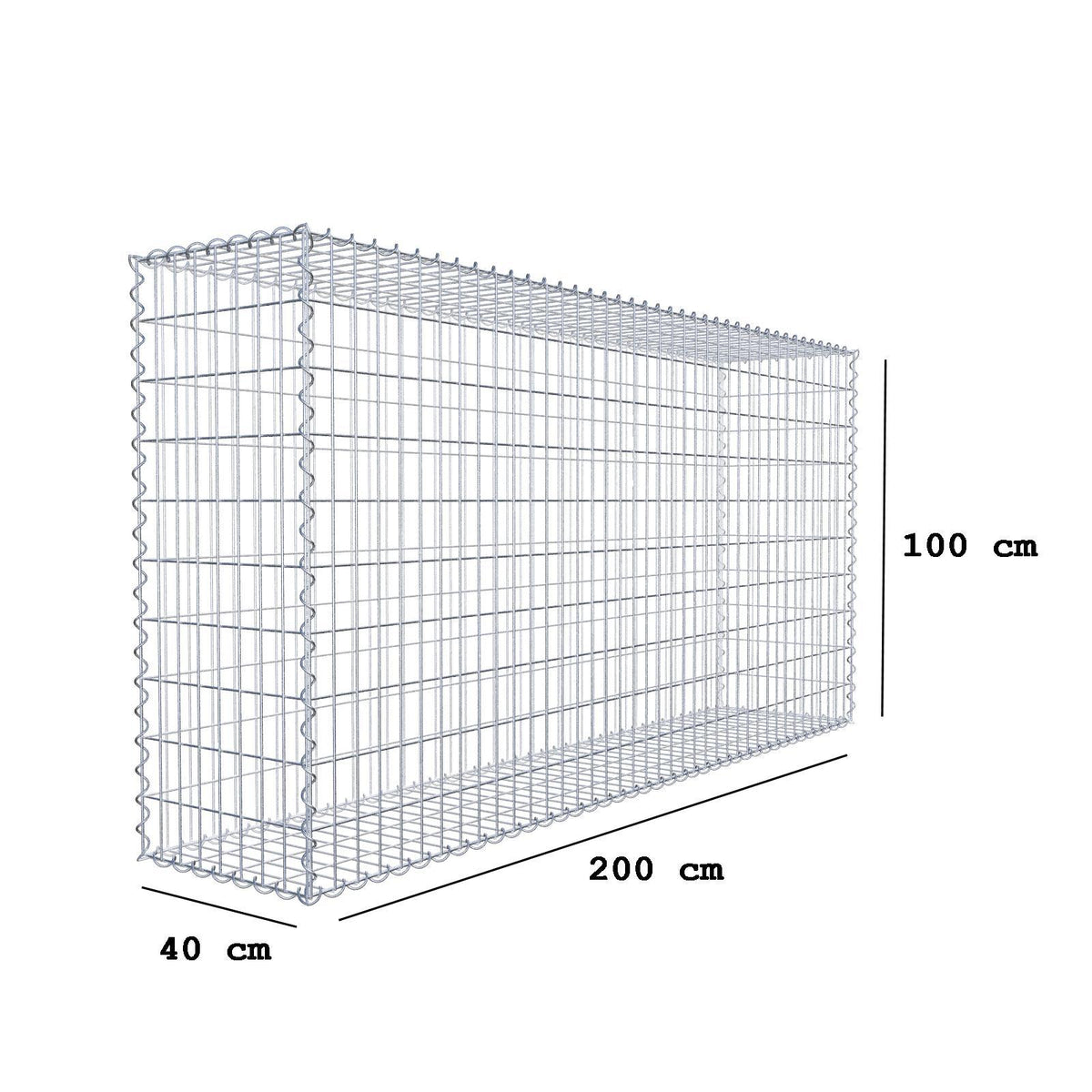 Gavión 200 cm x 100 cm x 40 cm (L x A x P), luz de malla 5 cm x 10 cm, en espiral