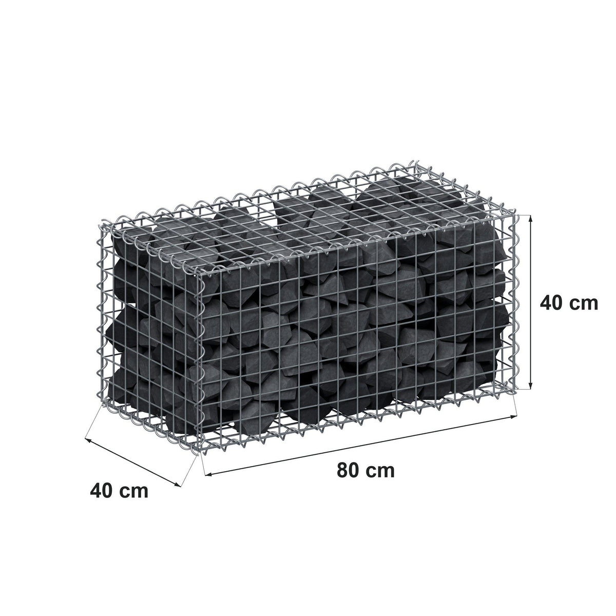 Gabione 80 cm x 40 cm x 40 cm (L x H x T), Maschenweite 5 cm x 5 cm, Spirale