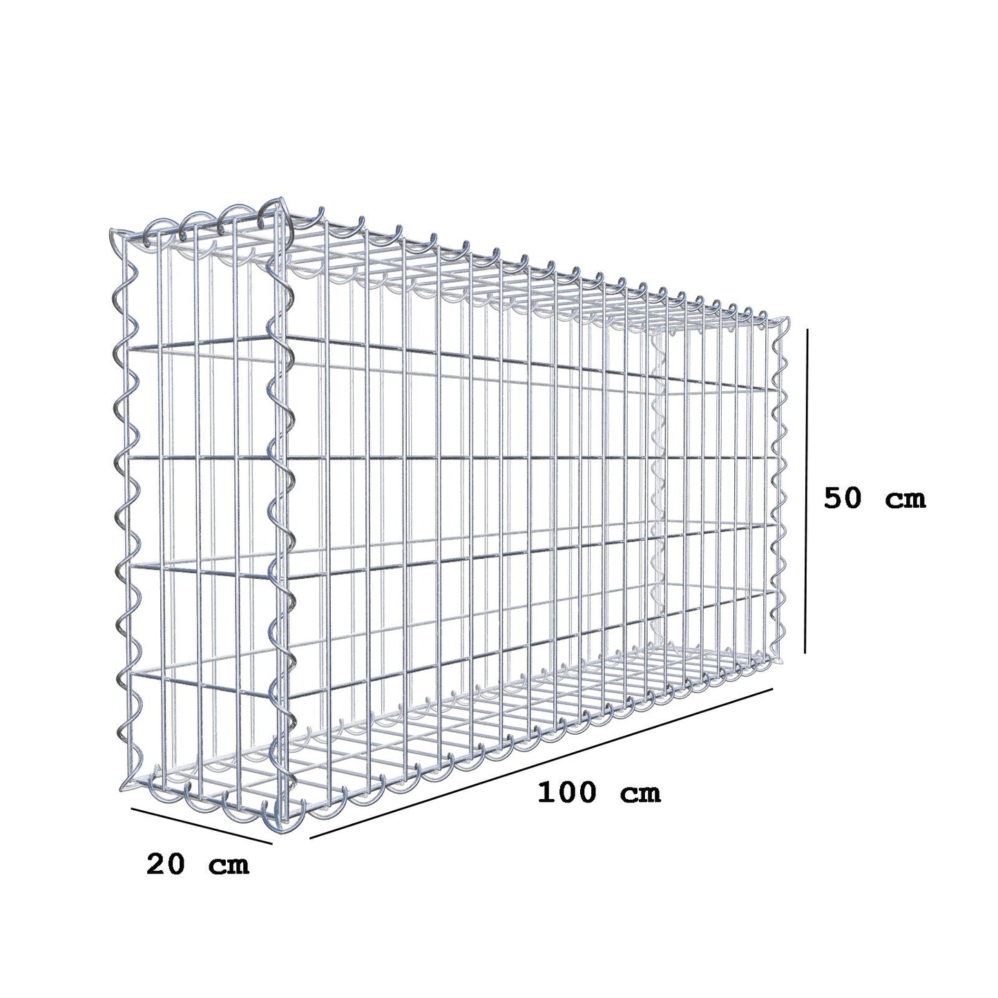 Set van 2 schanskorven 100 cm x 50 cm x 20 cm (L x H x D), maaswijdte 5 x 10 cm, spiraalvormig