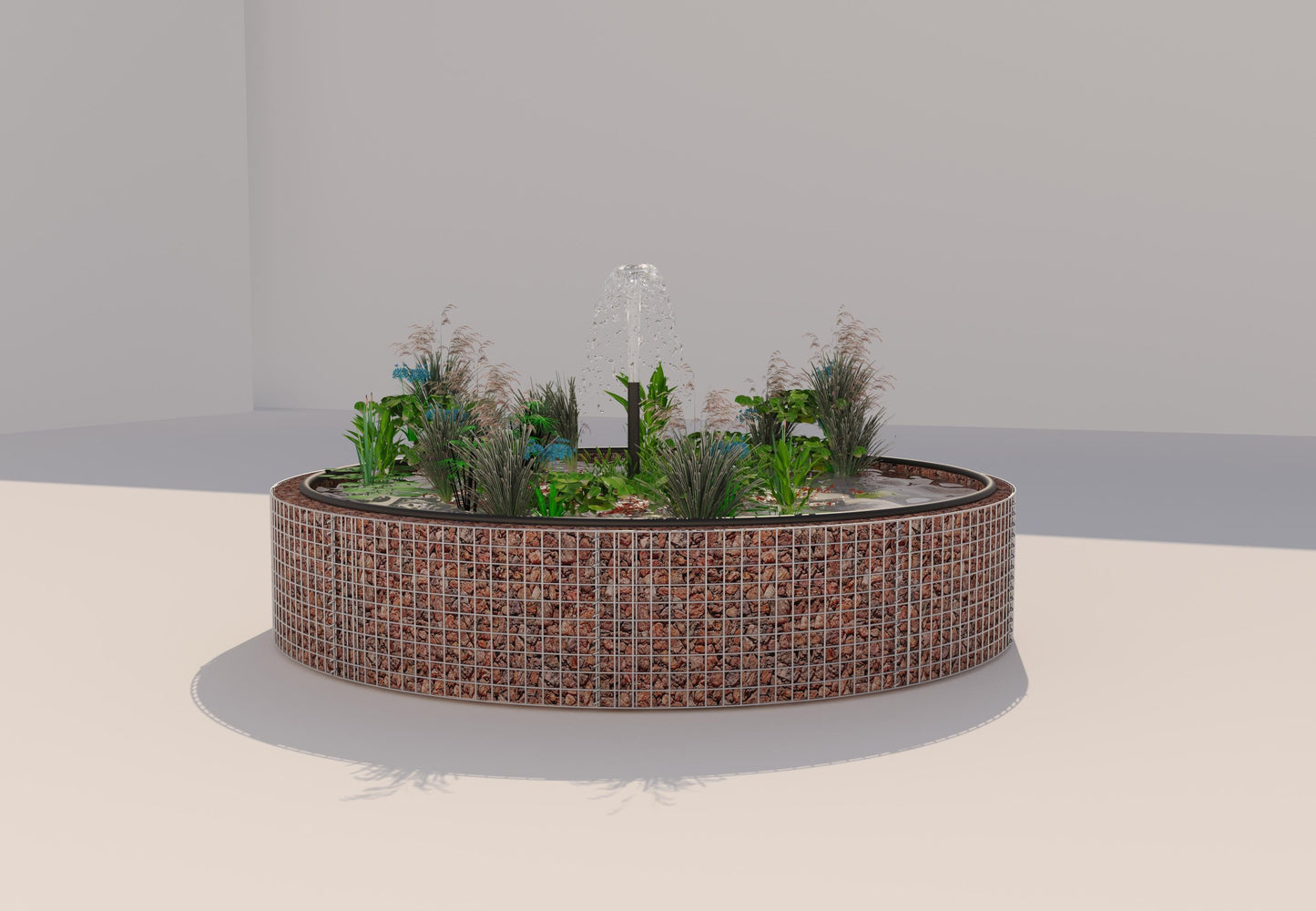 Estanque elevado de gaviones redondo, diámetro exterior 262 cm, altura 50 cm, luz de malla 5 x 5 cm, espesor de pared 15 cm