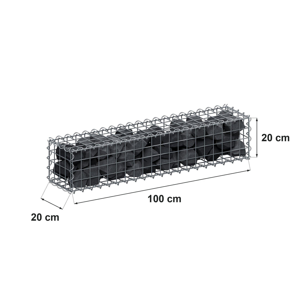 Gabbione 100 cm x 20 cm x 20 cm (L x H x P), maglia 5 cm x 5 cm, spirale