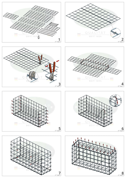 Gabion 100 cm x 20 cm x 40 cm (L x H x D), maskestørrelse 10 cm x 10 cm, C-ring