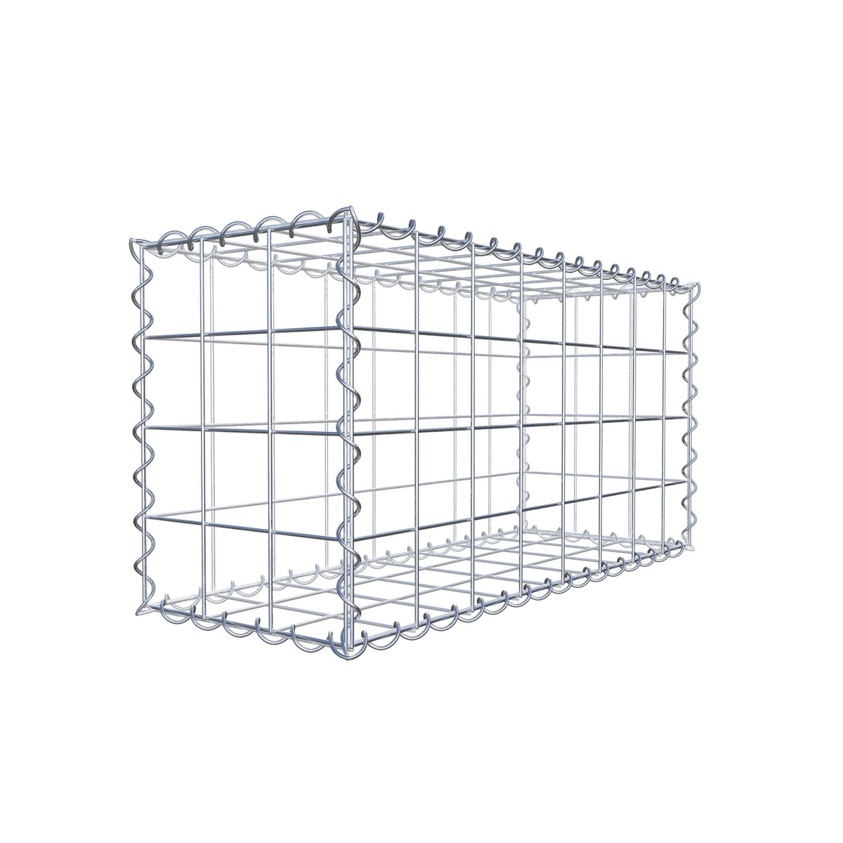 Schanskorf 80 cm x 40 cm x 30 cm (L x H x D), maaswijdte 10 cm x 10 cm, spiraalvormig