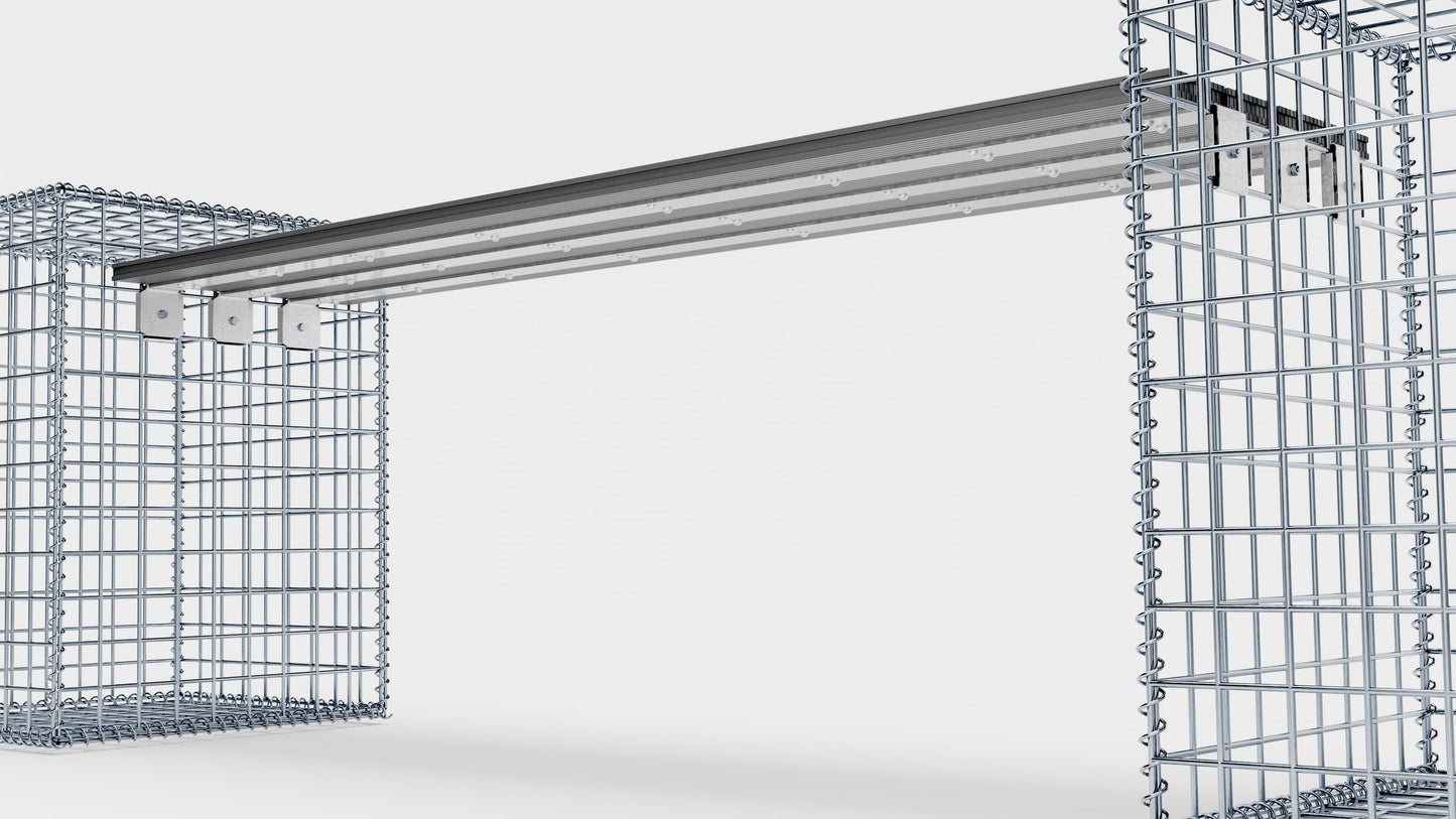 Schanskorfbank met 2 spiraalvormige schanskorven, 205 cm lang x 60 cm hoog x 40 cm diep, gegalvaniseerd, MW 5 x 5 cm, met gerecycled bovenblad in antraciet