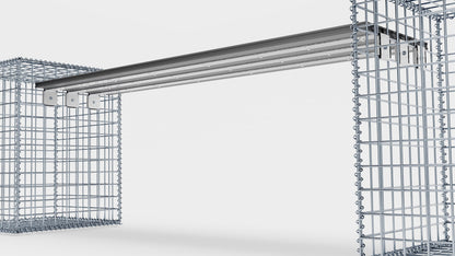 Schanskorfbank met 2 spiraalvormige schanskorven, 205 cm lang x 60 cm hoog x 40 cm diep, gegalvaniseerd, MW 5 x 5 cm, met gerecycled bovenblad in antraciet