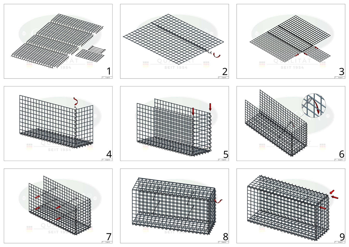 Gabion rapporté type 2 50 cm x 50 cm x 20 cm (L x H x P), mailles 5 cm x 5 cm, spirale