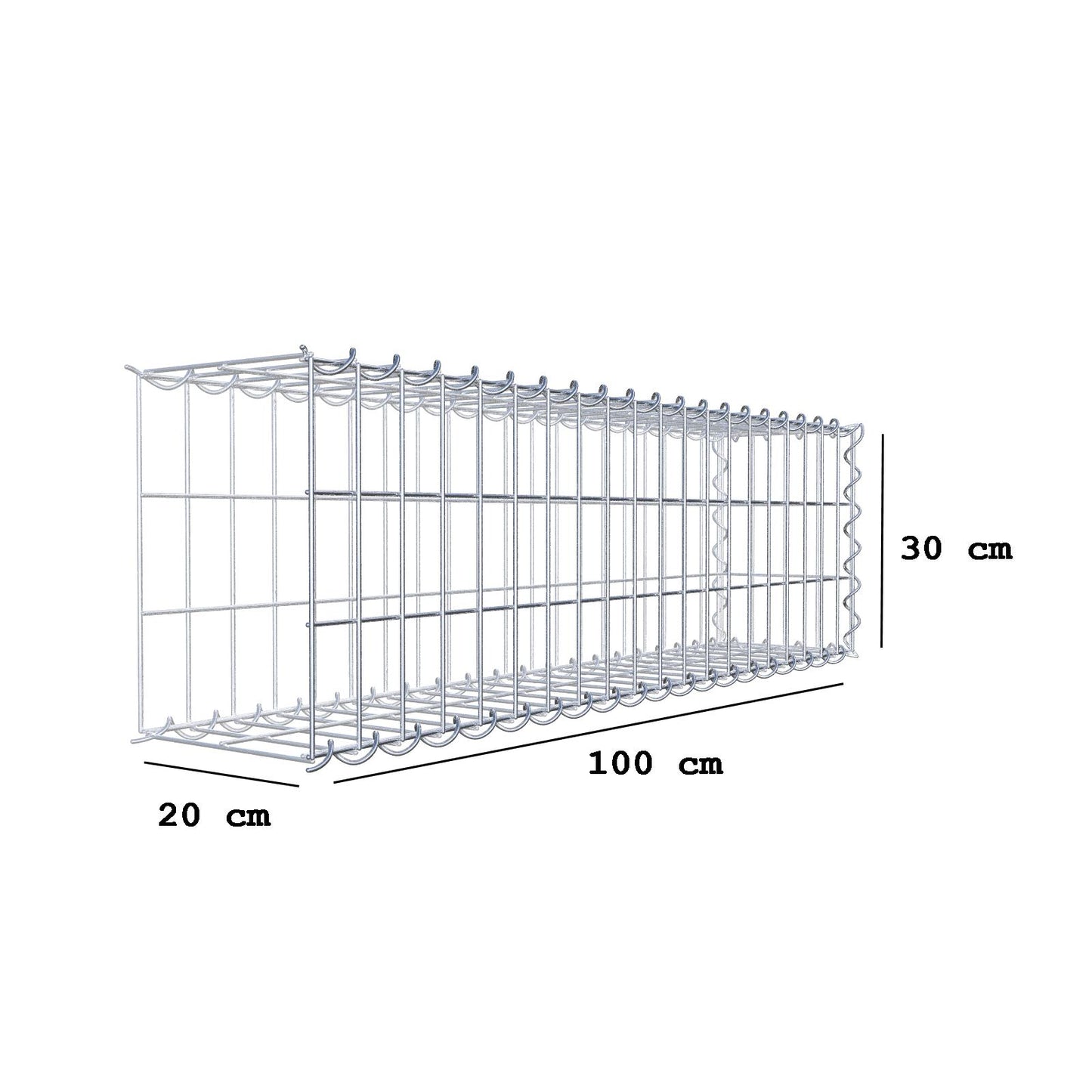 Aangegroeide schanskorf type 2 100 cm x 30 cm x 20 cm (L x H x D), maaswijdte 5 cm x 10 cm, spiraal