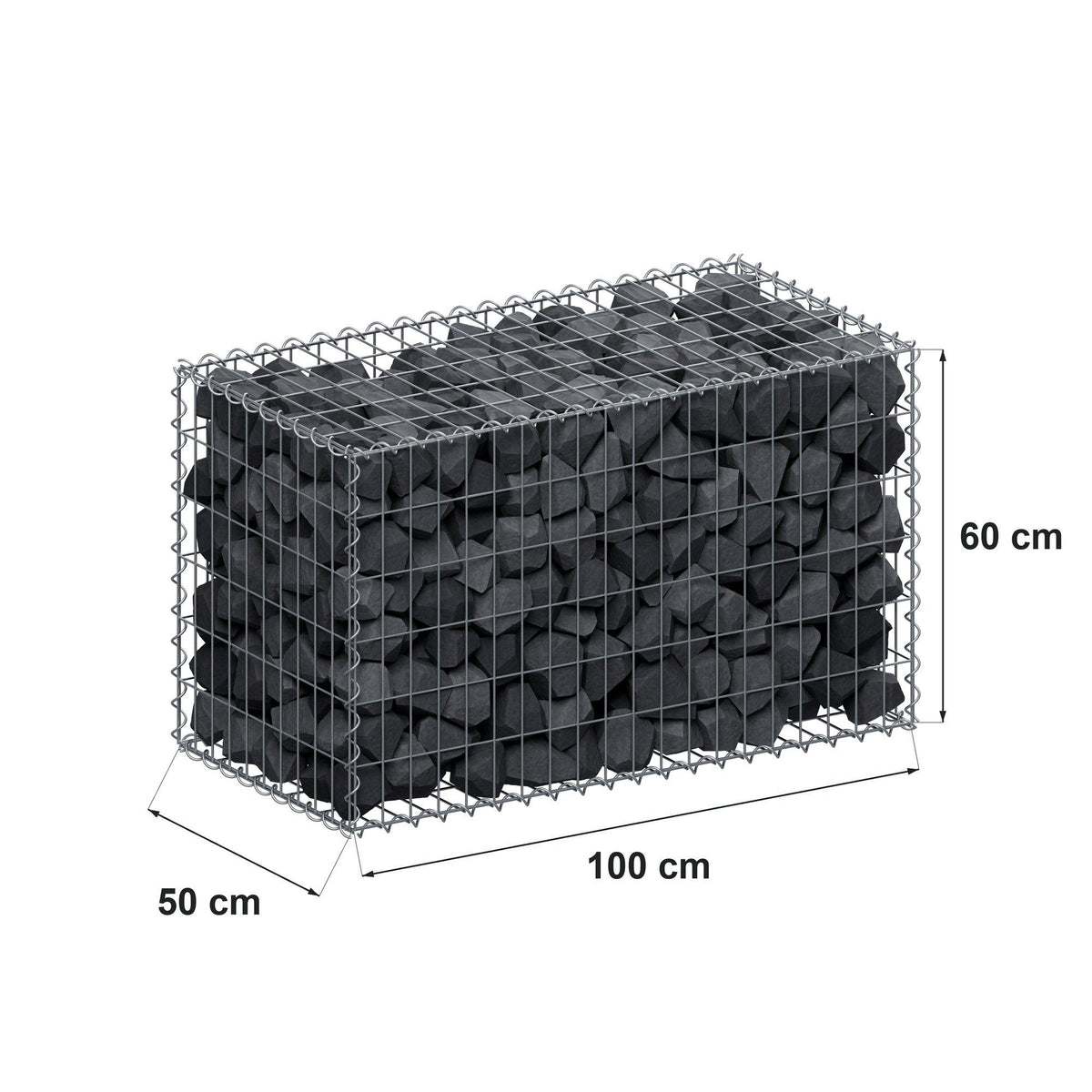 Gabion 100 cm x 60 cm x 50 cm (L x H x P), mailles 5 cm x 10 cm, spirale