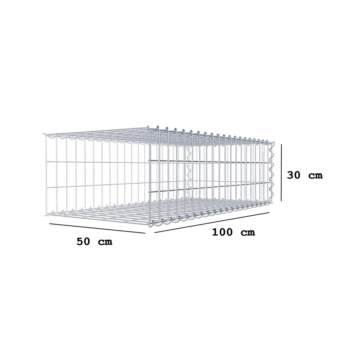 Aangegroeide schanskorf type 2 100 cm x 30 cm x 50 cm (L x H x D), maaswijdte 5 cm x 10 cm, spiraal