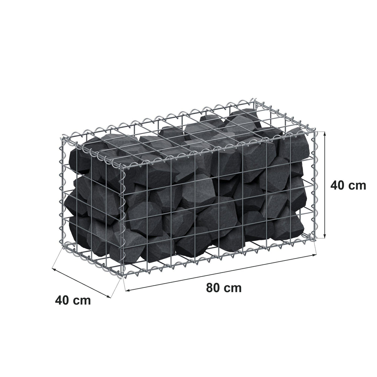 Gabion 80 cm x 40 cm x 40 cm (L x H x D), maskestørrelse 10 cm x 10 cm, spiral