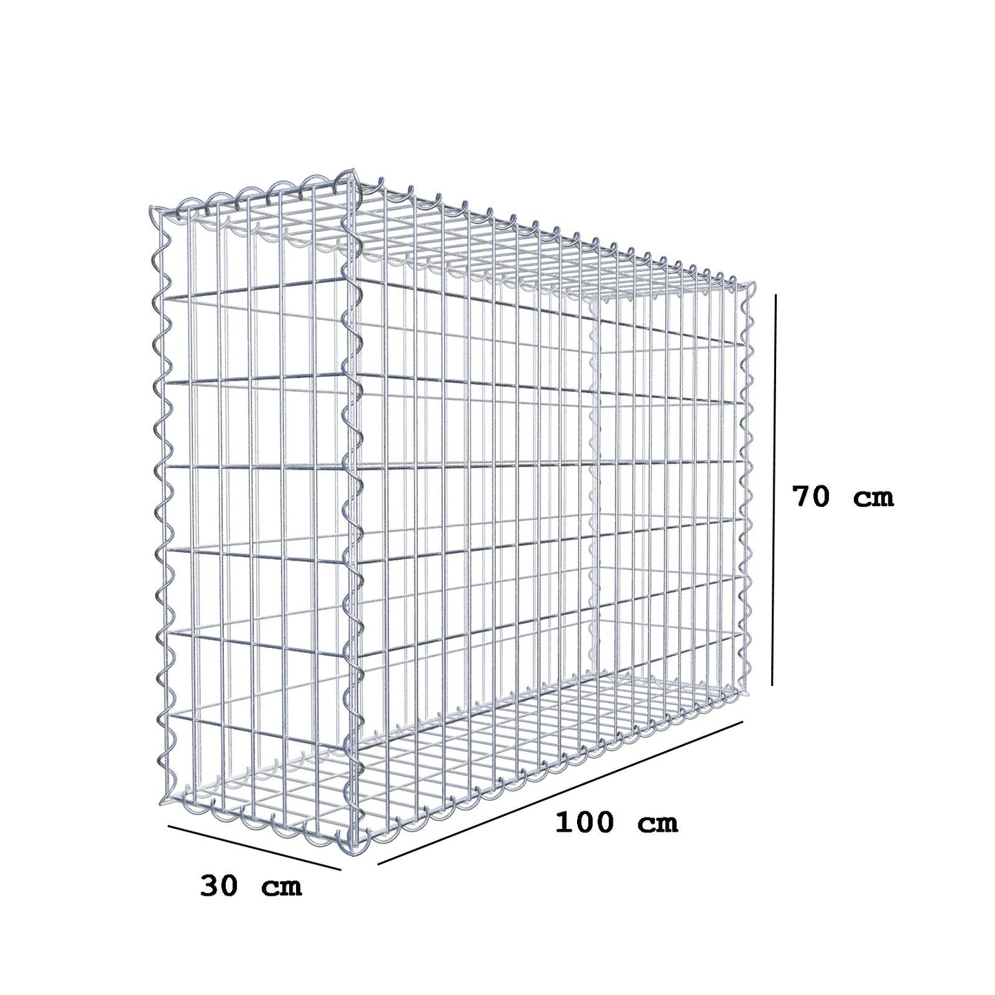 Gabbione 100 cm x 70 cm x 30 cm (L x H x P), maglia 5 cm x 10 cm, spirale