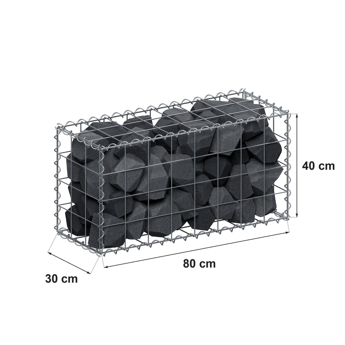 Schanskorf 80 cm x 40 cm x 30 cm (L x H x D), maaswijdte 10 cm x 10 cm, spiraalvormig