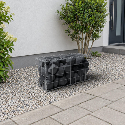 Schanskorf 80 cm x 40 cm x 30 cm (L x H x D), maaswijdte 10 cm x 10 cm, spiraalvormig