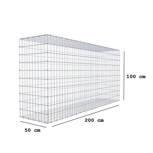 Gabion 200 cm x 100 cm x 50 cm (L x H x D), maskestørrelse 5 x 10 cm, spiralring