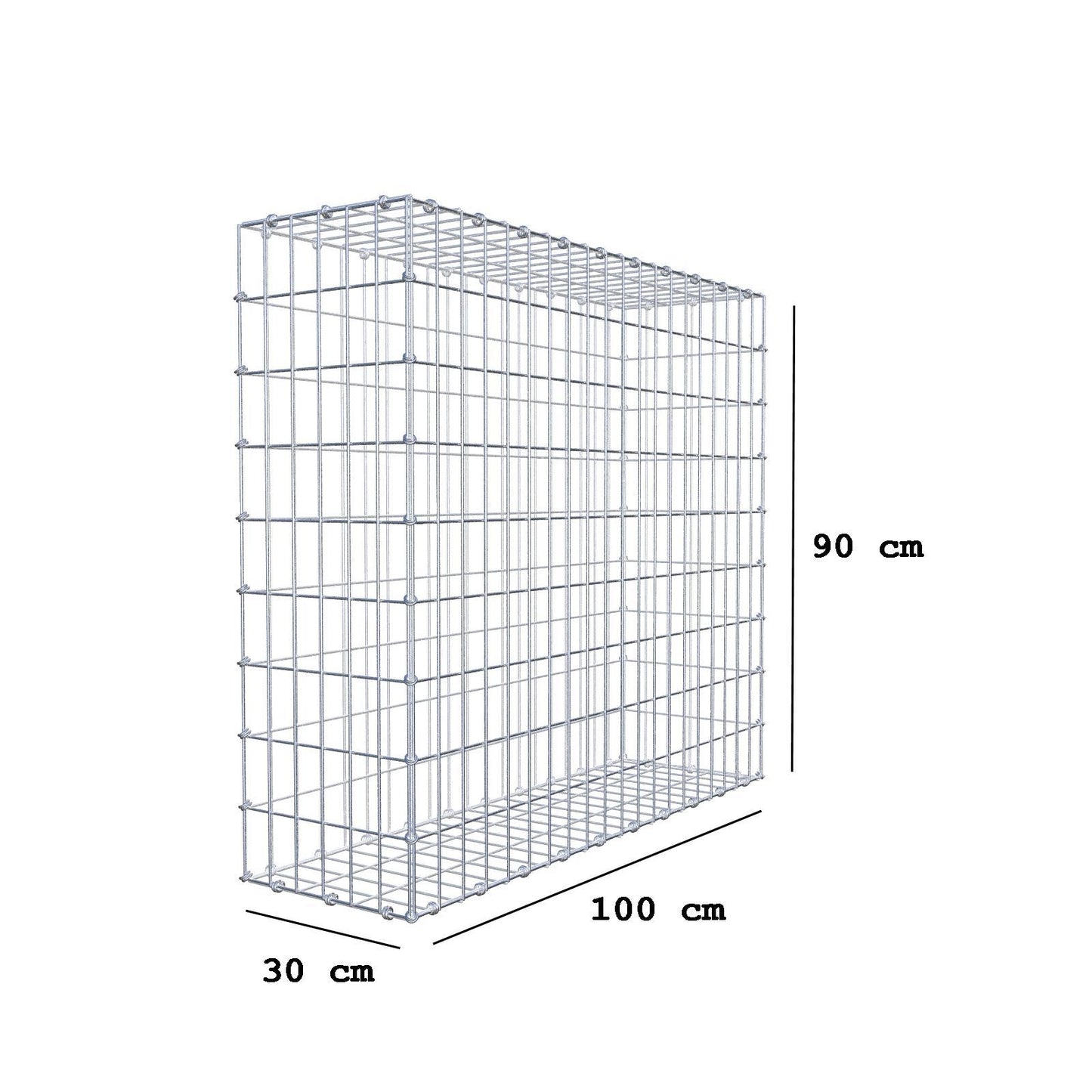 Gabione 100 cm x 90 cm x 30 cm (L x H x T), Maschenweite 5 x 10 cm, Spiralring