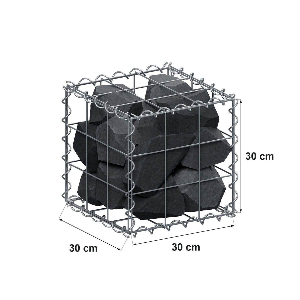 Schanskorf 30 cm x 30 cm x 30 cm (L x H x D), maaswijdte 10 cm x 10 cm, spiraalvormig