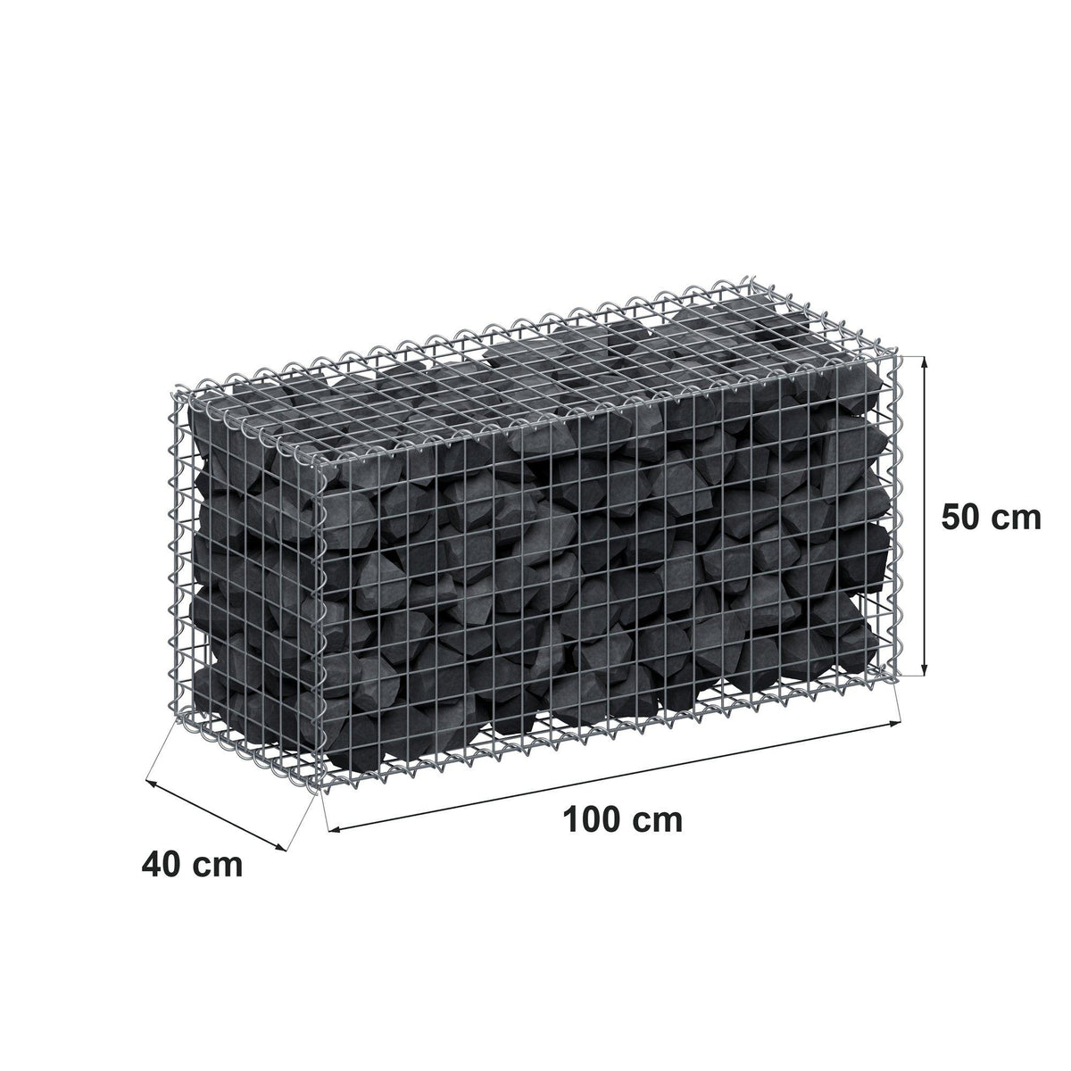 Gabione 100 cm x 50 cm x 40 cm (L x H x T), Maschenweite 5 cm x 5 cm, Spirale