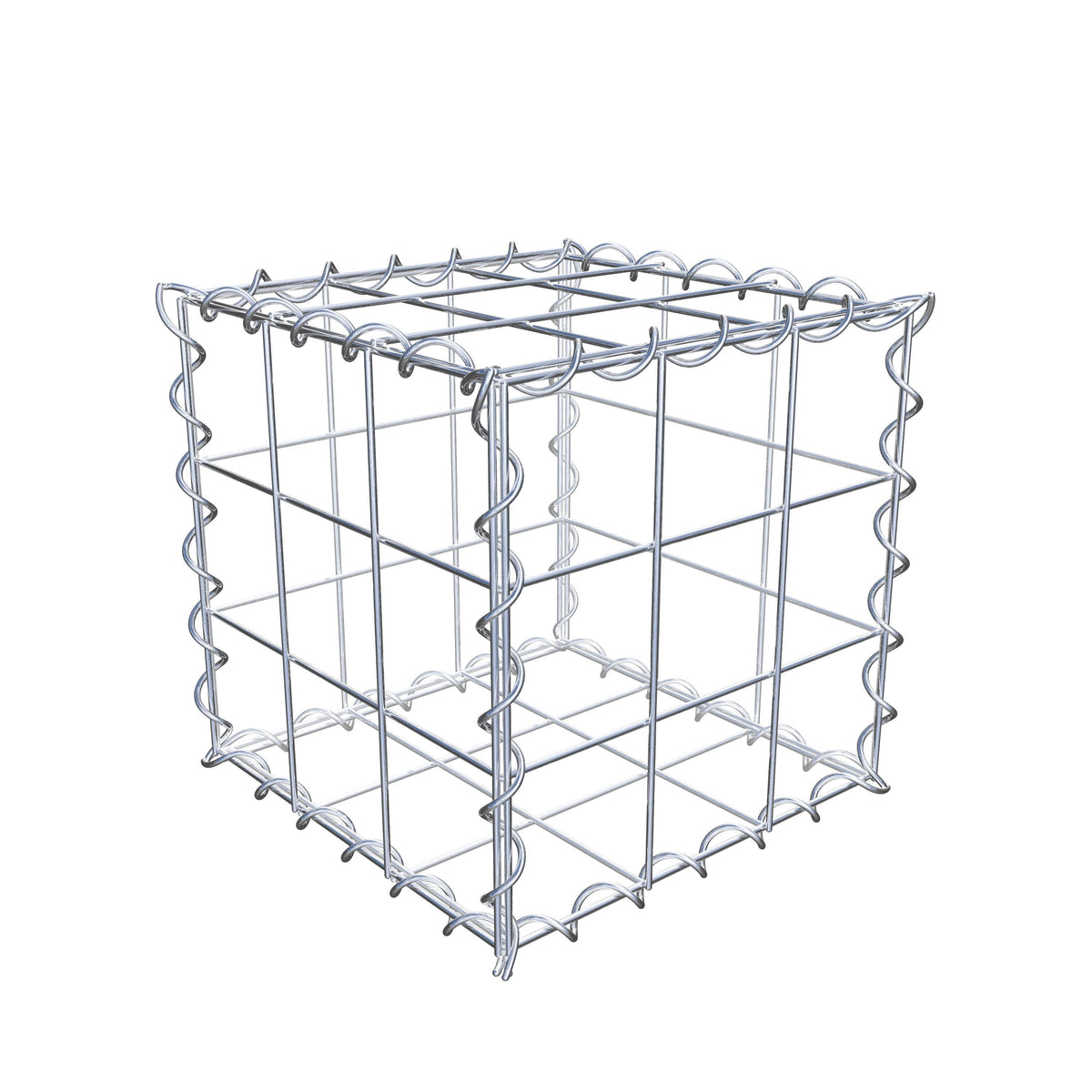 Schanskorf 30 cm x 30 cm x 30 cm (L x H x D), maaswijdte 10 cm x 10 cm, spiraalvormig