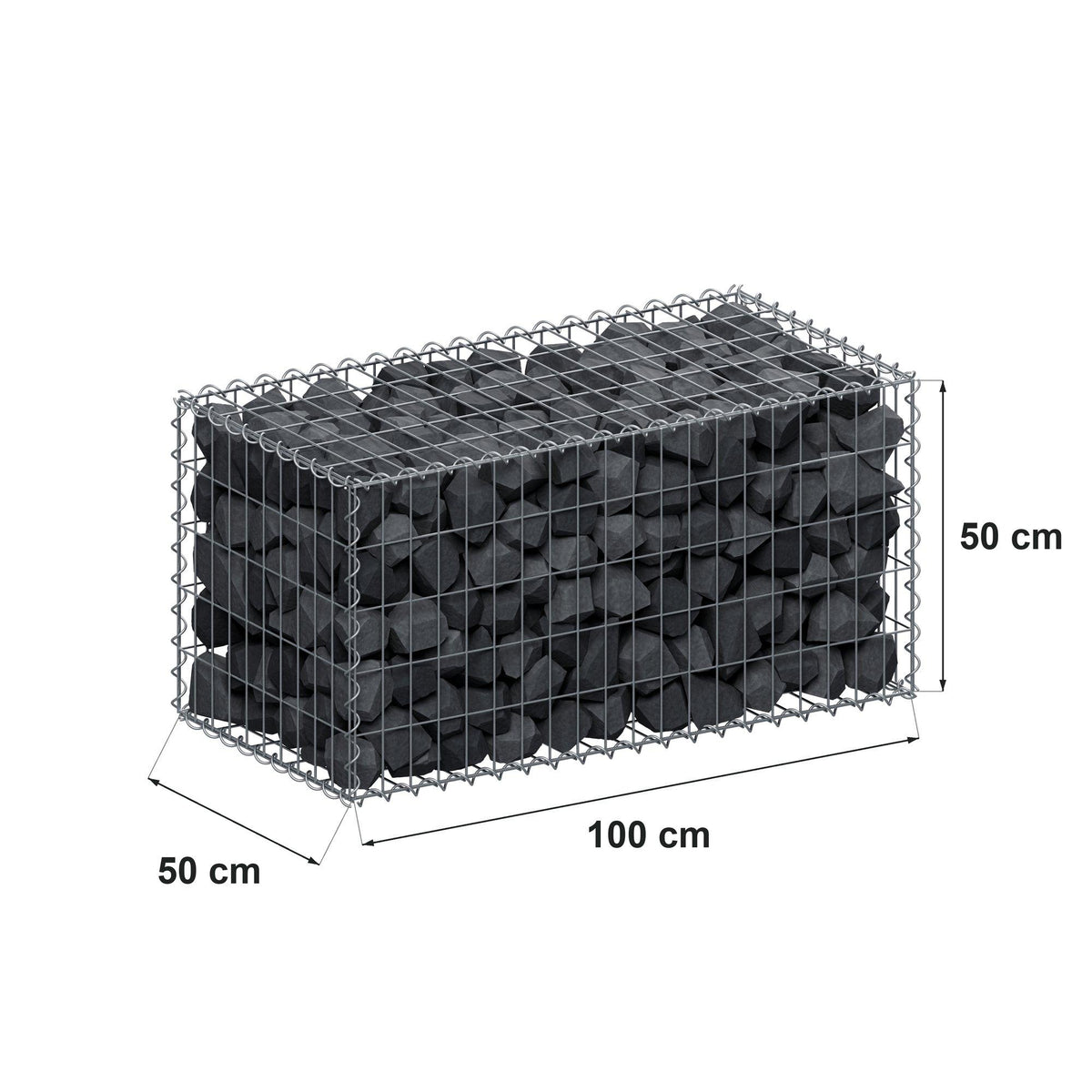 Gabião 100 cm x 50 cm x 50 cm (C x A x P), malhagem 5 cm x 10 cm, espiral