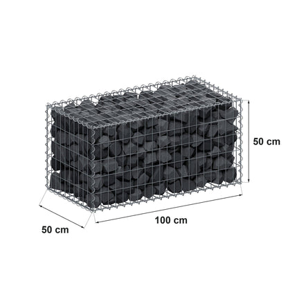 Gabião 100 cm x 50 cm x 50 cm (C x A x P), malhagem 5 cm x 10 cm, espiral
