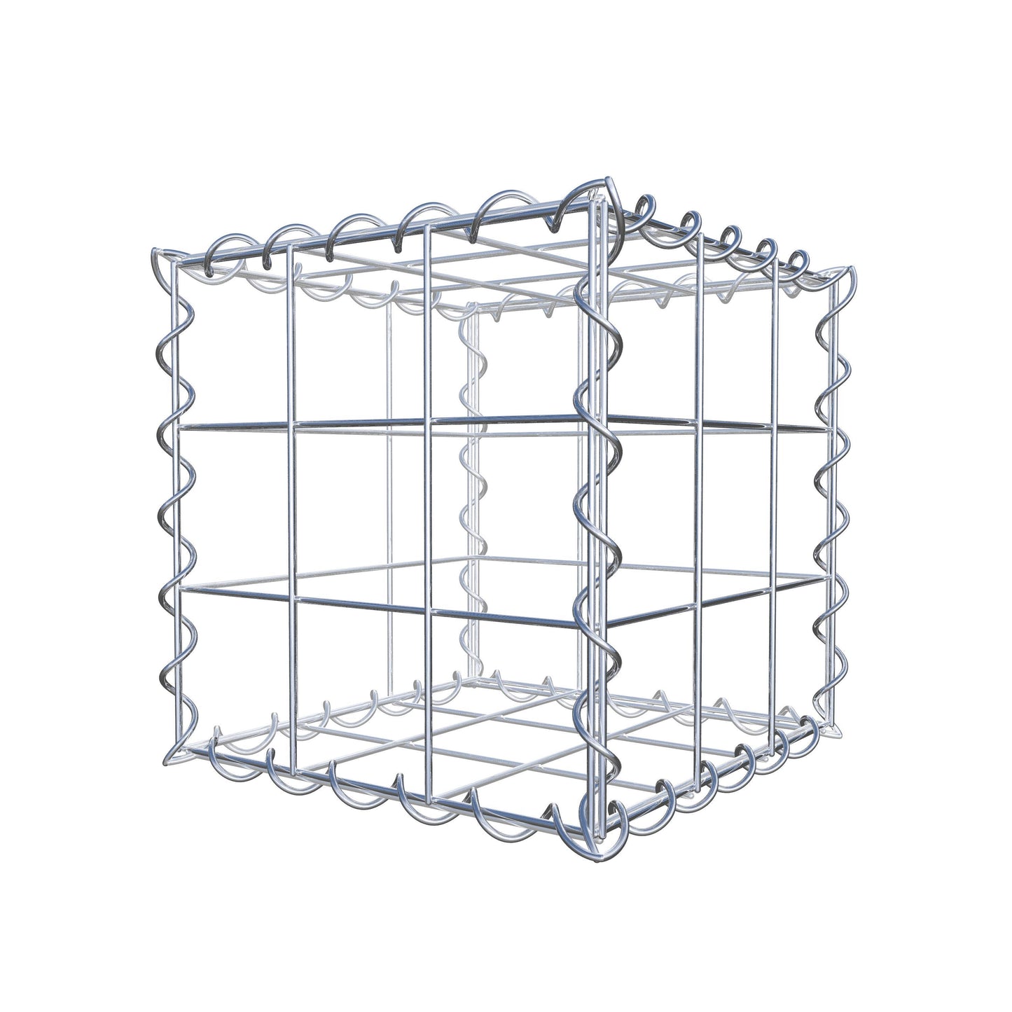 Schanskorf 30 cm x 30 cm x 30 cm (L x H x D), maaswijdte 10 cm x 10 cm, spiraalvormig