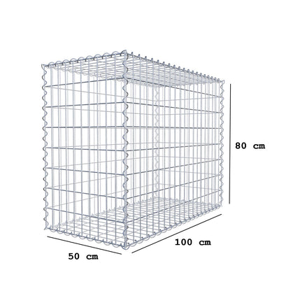 Gabbione 100 cm x 80 cm x 50 cm (L x H x P), maglia 5 cm x 10 cm, spirale