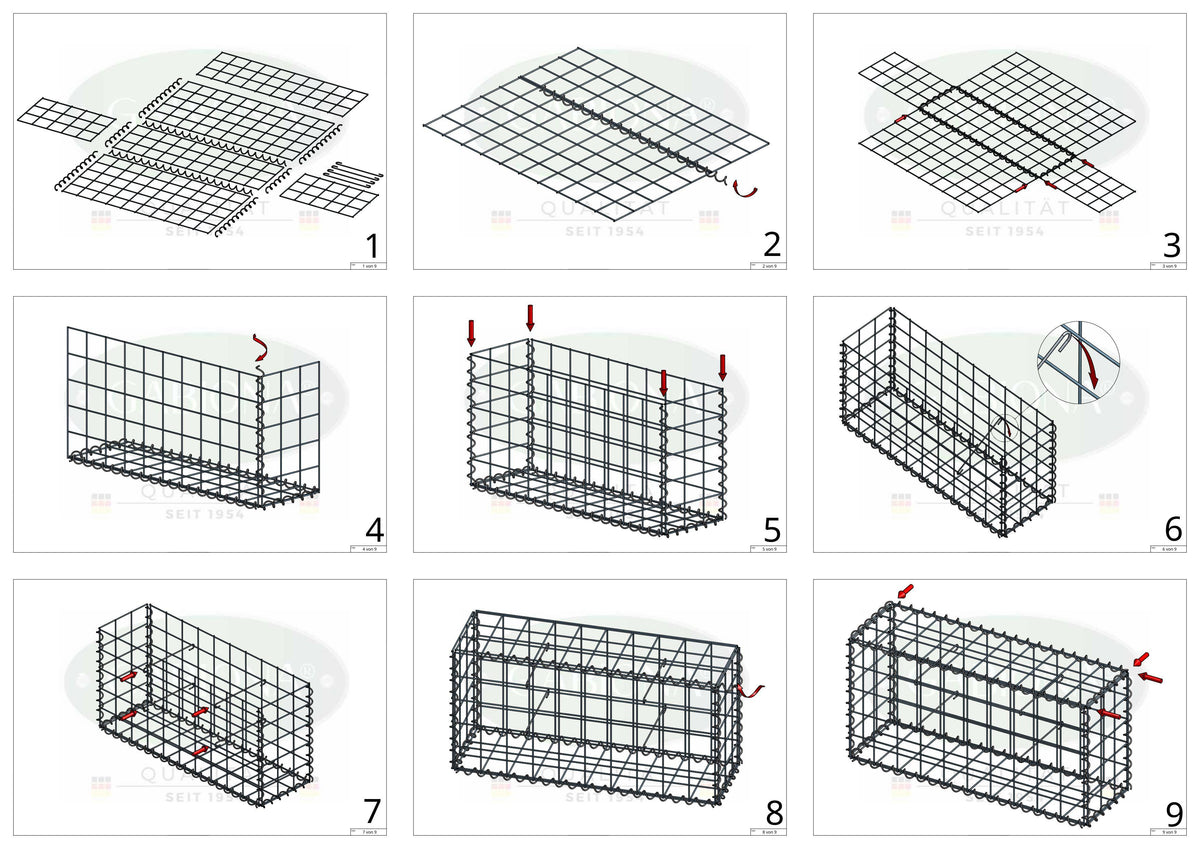 Schanskorf 100 cm x 70 cm x 50 cm (L x H x D), maaswijdte 10 cm x 10 cm, spiraalvormig