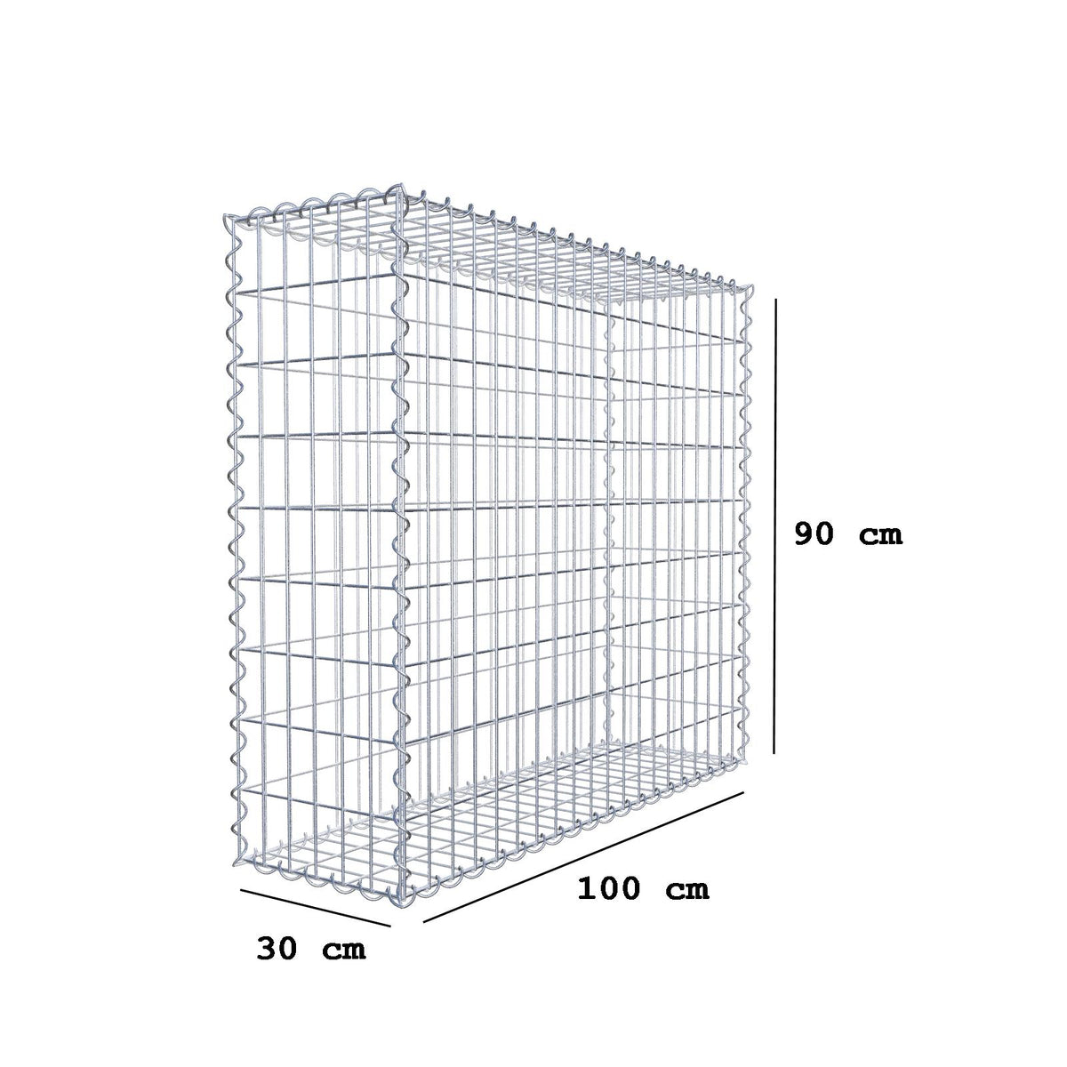 Gabion 100 cm x 90 cm x 30 cm (L x H x D), maskstorlek 5 cm x 10 cm, spiral