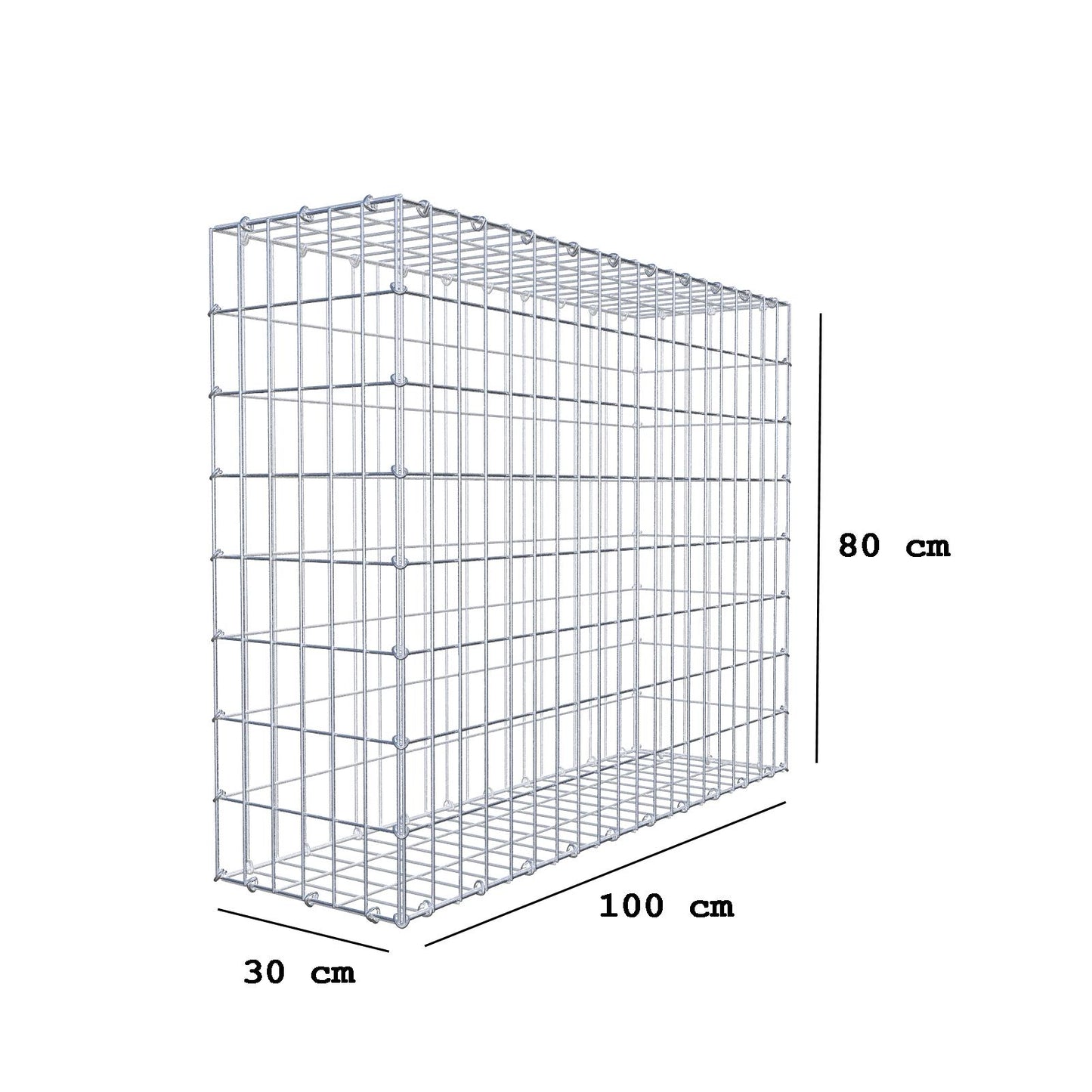Gabion 100 cm x 80 cm x 30 cm (L x H x D), maskestørrelse 5 cm x 10 cm, C-ring