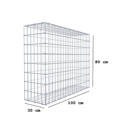 Gabion 100 cm x 80 cm x 30 cm (L x H x D), maskestørrelse 5 cm x 10 cm, C-ring