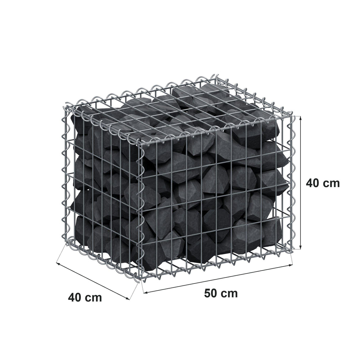 Gabion 50 cm x 40 cm x 40 cm (L x H x P), mailles 5 cm x 10 cm, spirale