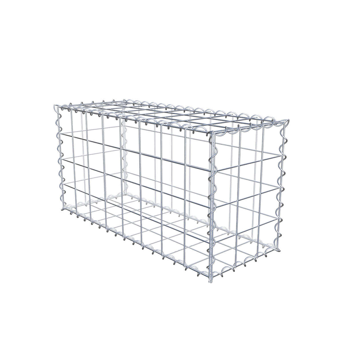 Schanskorf 80 cm x 40 cm x 30 cm (L x H x D), maaswijdte 10 cm x 10 cm, spiraalvormig