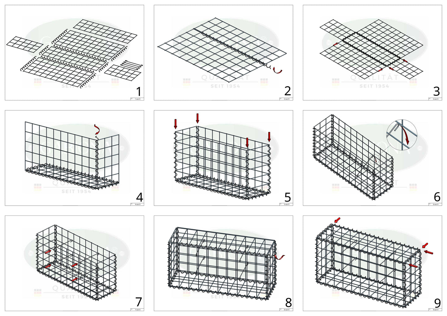 Schanskorf 100 cm x 50 cm x 50 cm (L x H x D), maaswijdte 10 cm x 10 cm, spiraalvormig