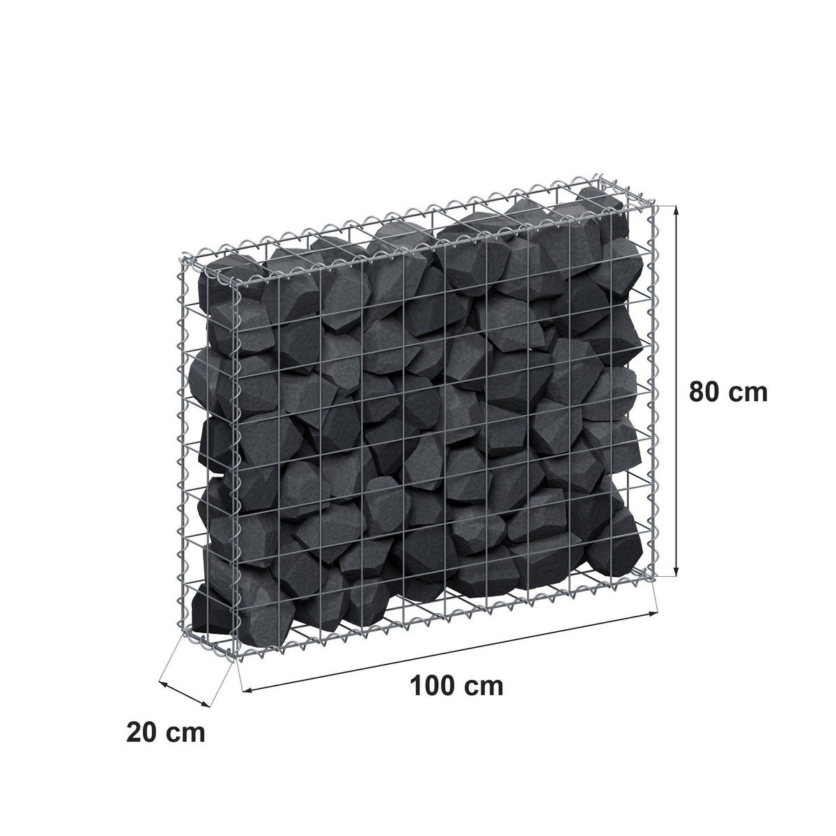 Gabione 100 cm x 80 cm x 20 cm (L x H x T), Maschenweite 10 cm x 10 cm, Spirale