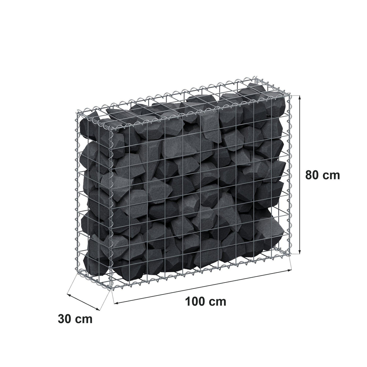 Gabião 100 cm x 80 cm x 30 cm (C x A x P), malhagem 10 cm x 10 cm, espiral