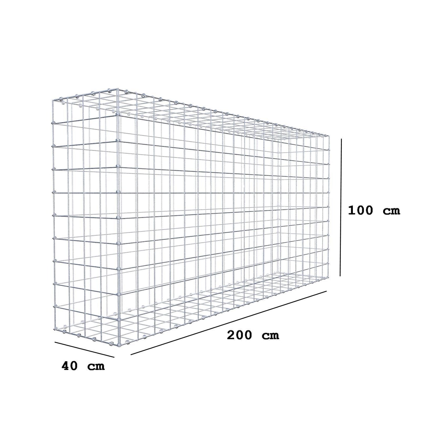 Gabione 200 cm x 100 cm x 40 cm (L x H x T), Maschenweite 10 x 10 cm, Spiralring