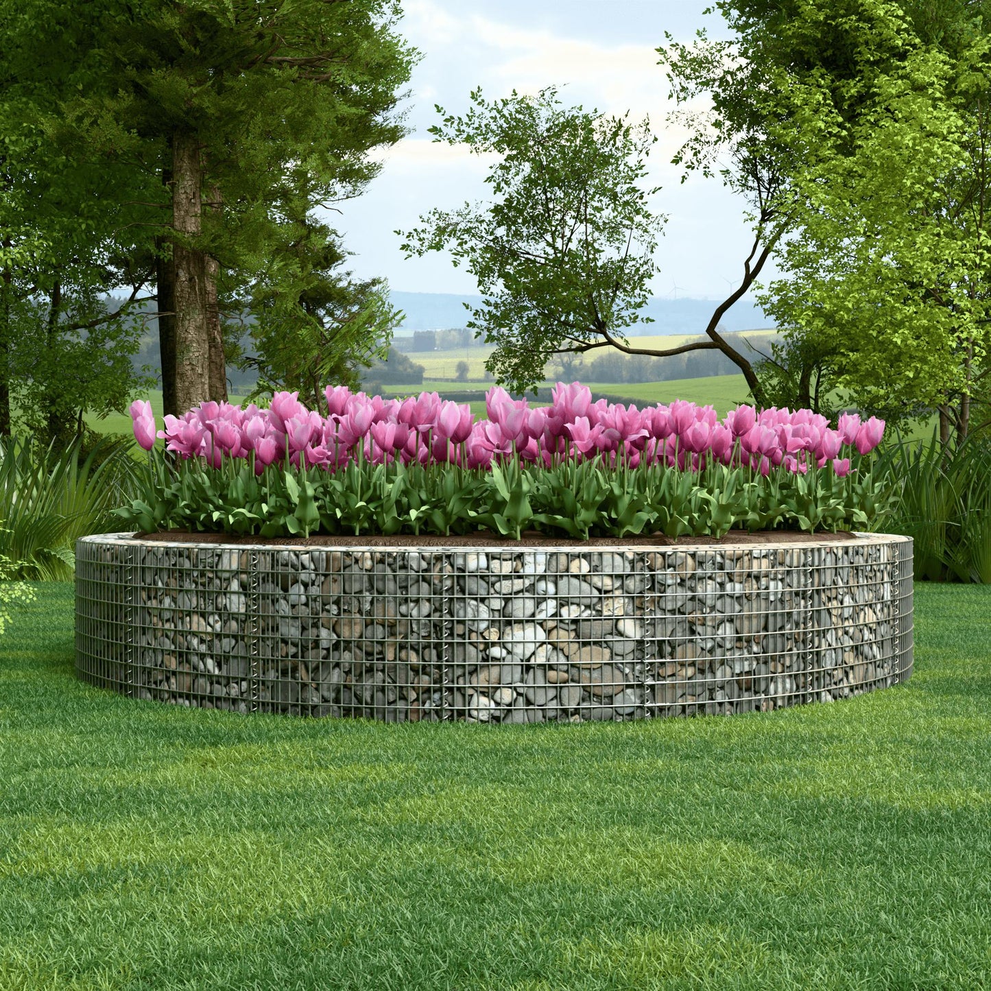 Rond verhoogd bed, buitendiameter 502 cm, hoogte 50 cm, maaswijdte 5 x 10 cm, wanddikte 15 cm