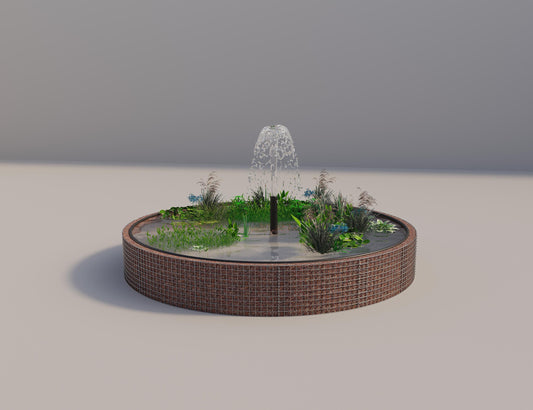 Schanskorven verhoogde vijver, rond, buitendiameter 352 cm, hoogte 50 cm, maaswijdte 5 x 5 cm, wanddikte 15 cm