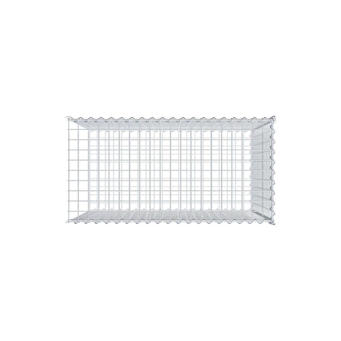 Opbouw schanskorf type 2 100 cm x 80 cm x 50 cm (L x H x D), maaswijdte 5 cm x 5 cm, spiraalvormig